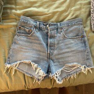 Levi's Premium 501 Blue Jean Shorts Distressed Frayed Hem